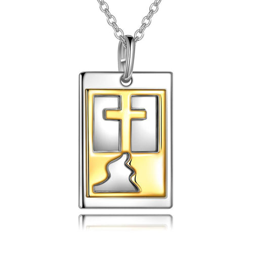 Sterling Silver Cross Gold Tag with Engraved Pendant Necklace Jewellery