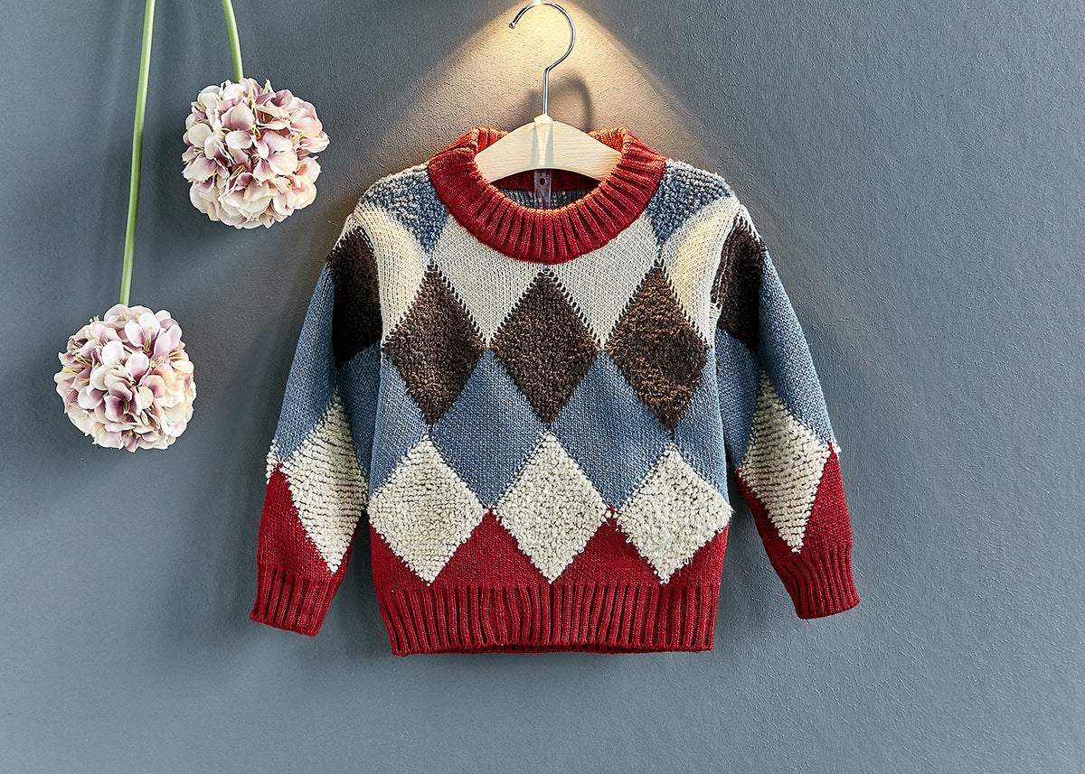 Geometric Triangle Rectangle Match Style Children Sweater