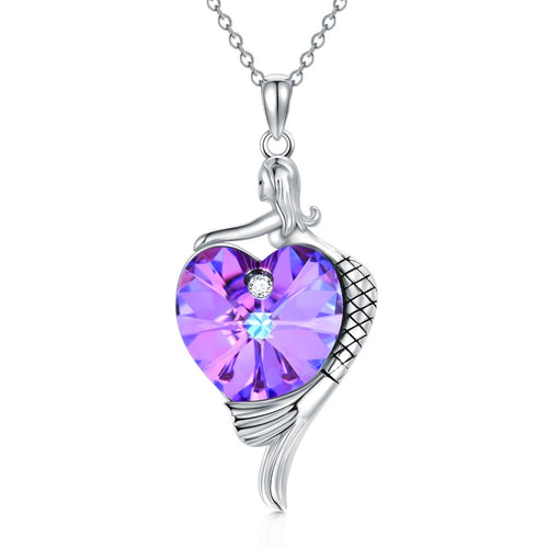 Sea Mermaid with Love Heart Pendant Crystal