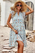 Floral Flutter Sleeve Notched Neck Tiered Dress - Minihomy