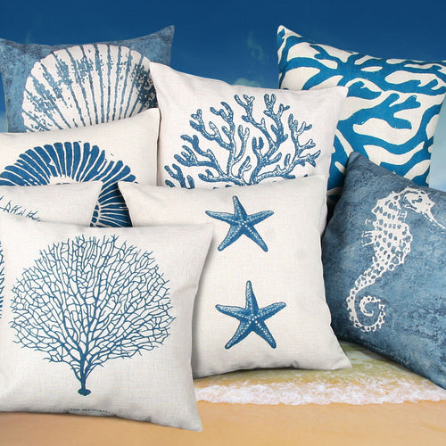 Blue Mediterranean Ocean Style Pillowcase Shell Starfish Coral Cushion