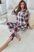 Plaid Button Front Top and Pants Lounge Set - Minihomy