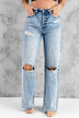 Distressed Raw Hem Wide Leg Jeans - Minihomy