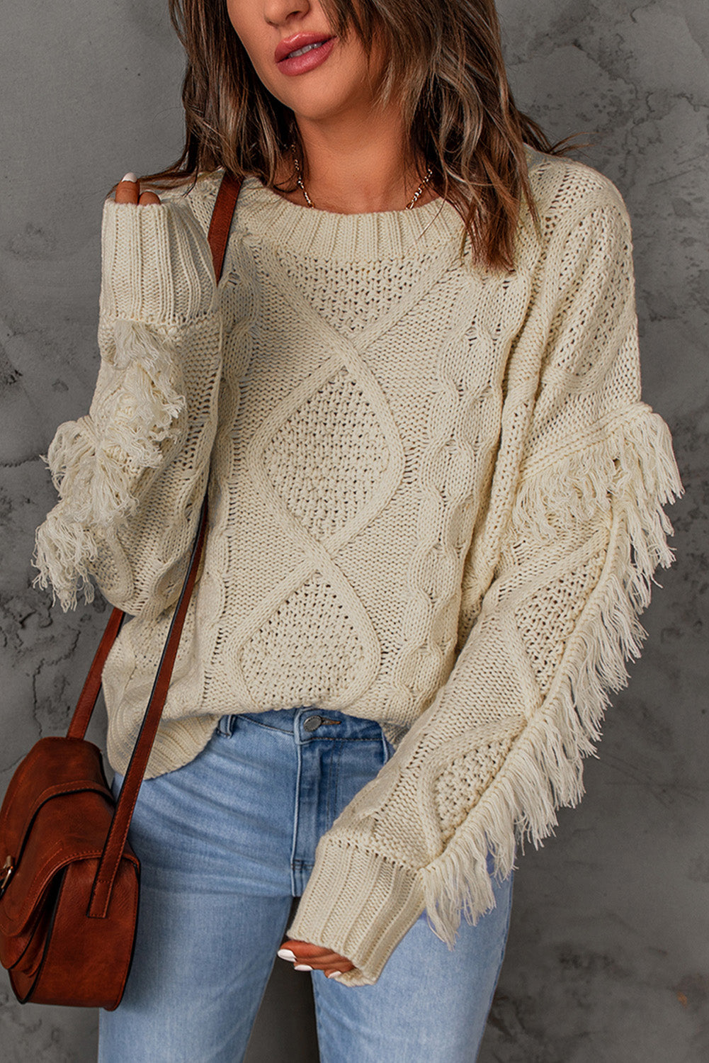 Cable-Knit Fringe Trim Sweater - Minihomy