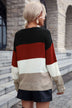 Color Block Long Sleeve Round Neck Sweater - Minihomy