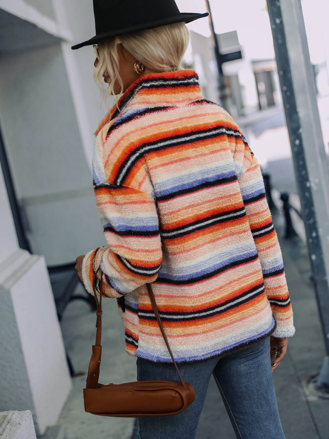 Multicolored Stripe Quarter Zip Fleece Sweatshirt