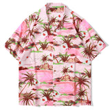 Men Short Sleeve Shirts Vintage Flower Print Streetwear Retro Summer Man Blouse