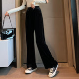 Large Size Gold Velvet Wide-leg Pants Women Autumn And Winter Fat Mm High Waist Loose