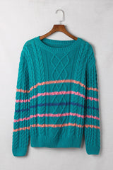 Striped Round Neck Mixed Knit Sweater