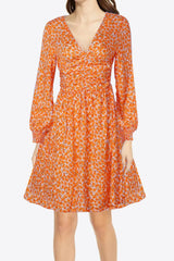 Floral Deep V Long Sleeve Dress - Minihomy