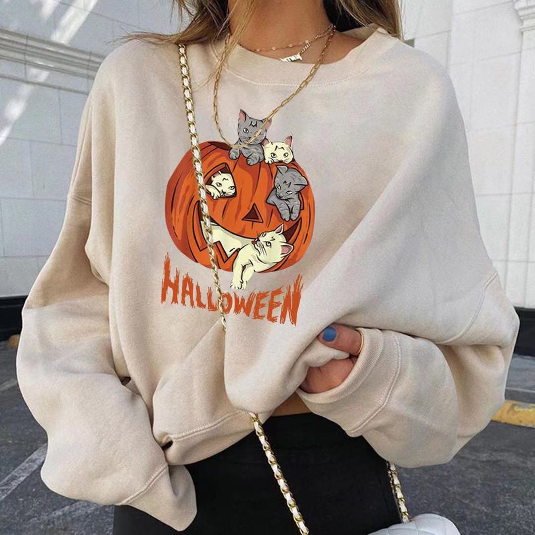 Christmas Pumpkin Print Round Neck Long Sleeve