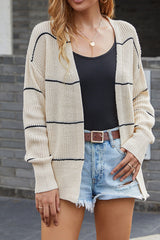 Striped Open Front Cardigan Sweater