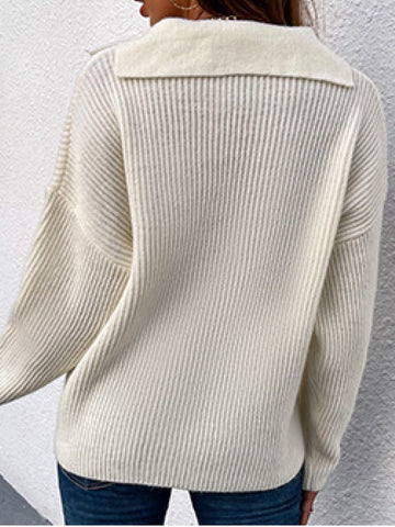Shawl Collar Rib-Knit Sweater