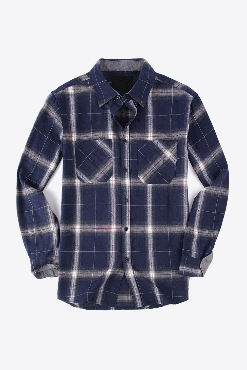 Plaid Button-Up Long-Sleeve Shirt with Pockets - Minihomy