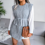 Tie-Waist Sleeveless Side Slit Sweater Vest