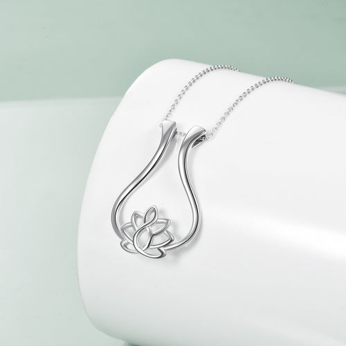 Sterling Silver Ring Holder Necklace Rhombus Lotus Flower Pendant Necklace Jewelry Gift for Nurse