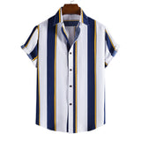 Simple Men's Short Sleeve Casual Shirt Striped Printed Shirt