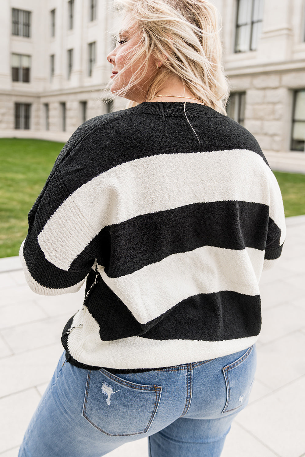 Plus Size Striped V-Neck Sweater