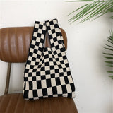 Stylish Checkerboard Wool Knit Woven One-Shoulder Armpit Bag