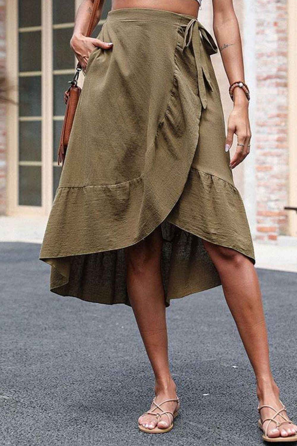 Elastic Waist Ruffled Skirt with Pockets - Minihomy