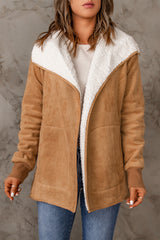 Faux Suede Sherpa Lining Jacket with Pockets