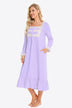 Contrast Lace Trim Ruffle Hem Square Neck Night Dress - Minihomy