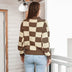 Checkered Two-Tone Dropped Shoulder Crewneck Sweater - Minihomy