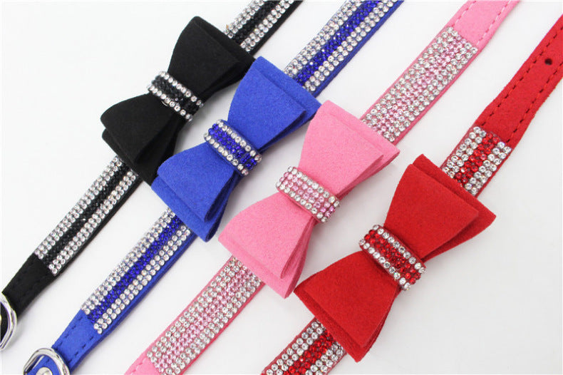 Rhinestone Bow Pet Dog Collar Leash - Minihomy