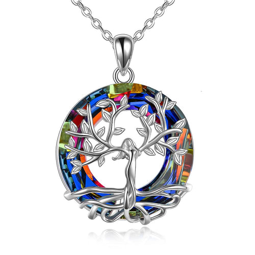 Sterling Silver Tree of Life with Crystal Pendant Necklace Jewelry Gift for Women