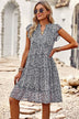 Floral Flutter Sleeve Notched Neck Tiered Dress - Minihomy