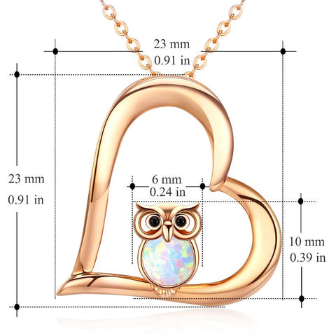 Owl Necklace Cute Opal Jewelry 18K Plated Sterling Silver Rose Gold Necklace for Women