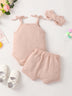 Baby Girl Waffle-Knit Tie-Shoulder Top and Shorts Set - Minihomy