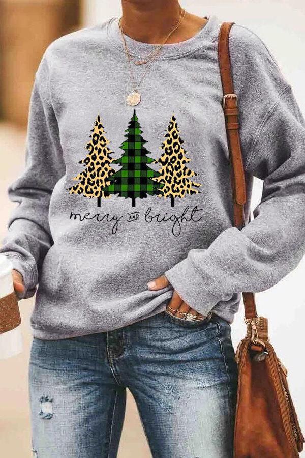 Letter Christmas Tree Sweater Round Neck For Women