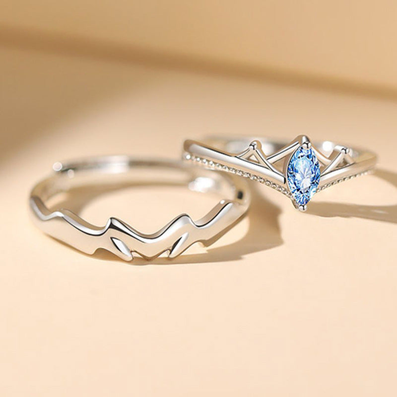 Valentine's Day Gift Fashion Blue Diamond Crown Ring