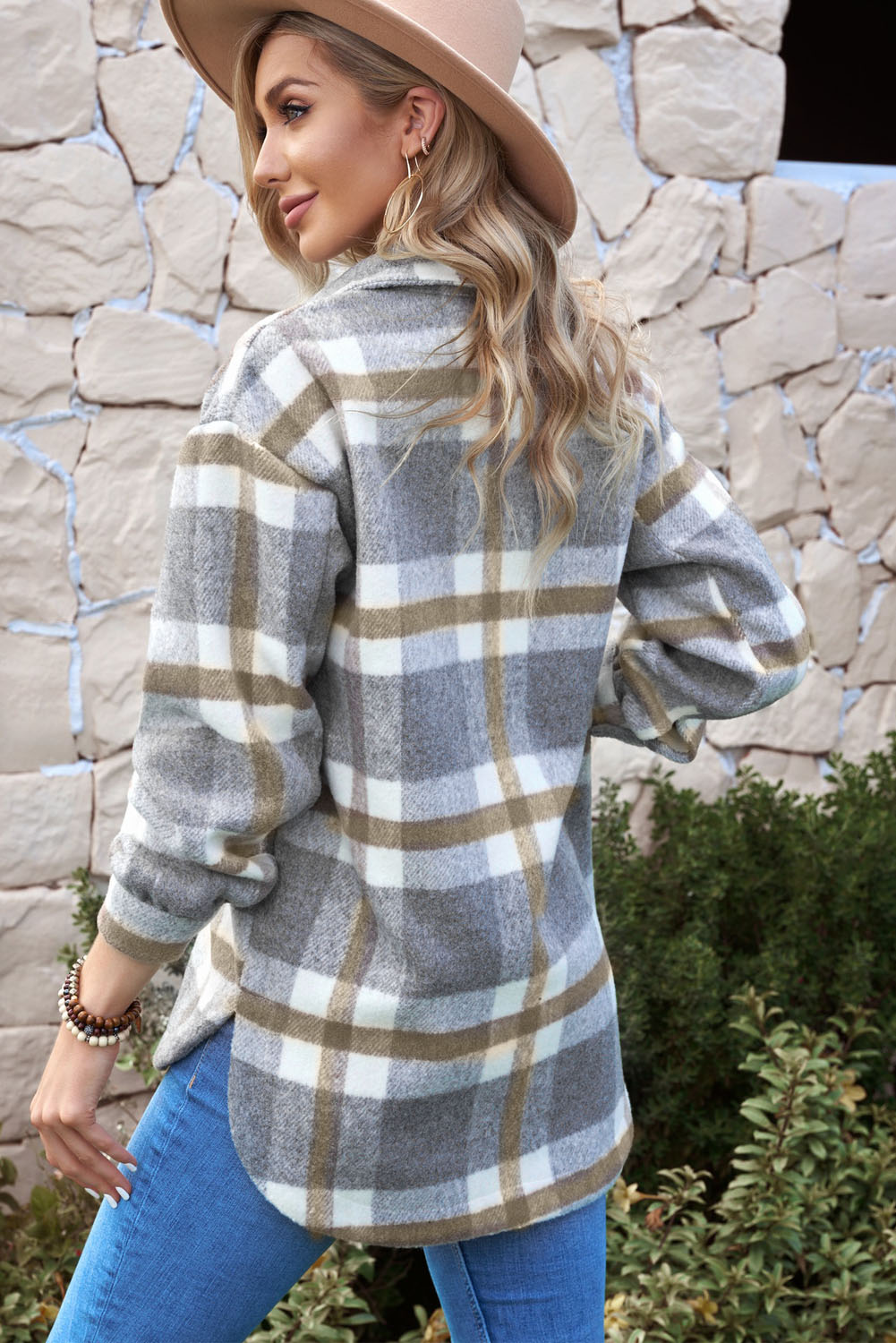 Plaid Dropped Shoulder Pocket Shacket - Minihomy