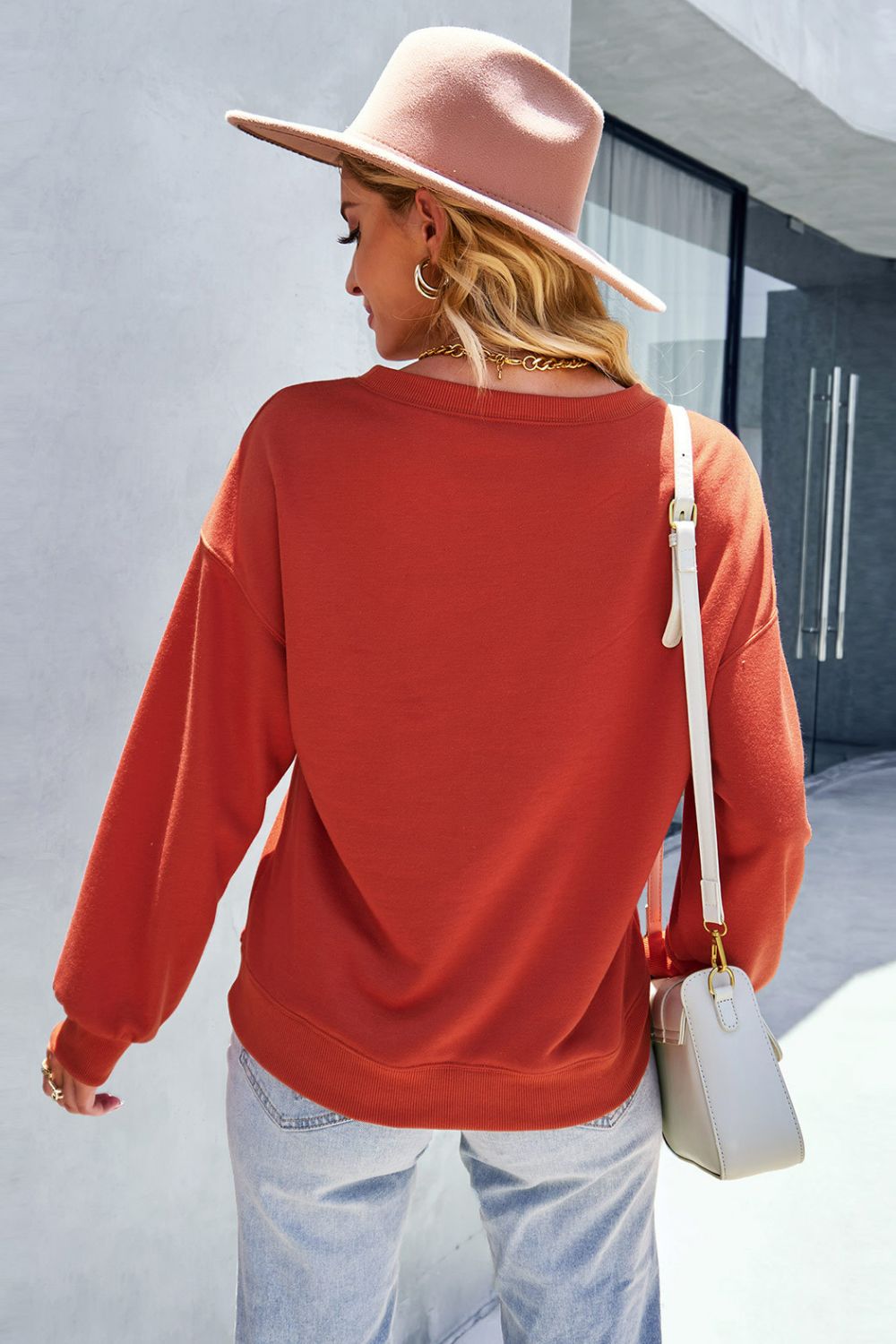 Dropped Shoulder Balloon Sleeve Sweatshirt - Minihomy