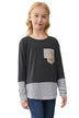 Girls Striped Color Block Sequin Pocket Top - Minihomy