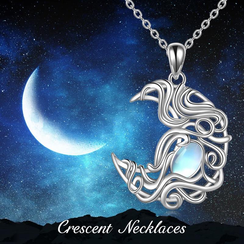 Crescent Moon Necklace For Women 925 Sterling Silver Retro Moonstone Necklace - Minihomy