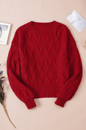 Cable-Knit Solid Dropped Shoulder Sweater