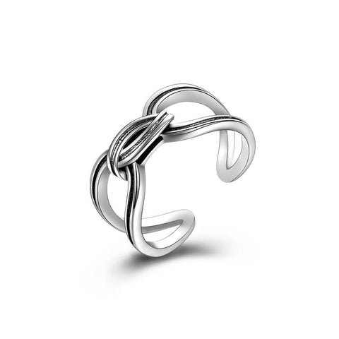 Sterling Silver Spliced Oxidized Opening Ring For Man And Woman