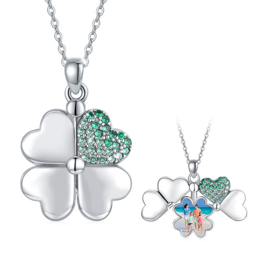 S925 Sterling Silver Four Leaf Clover Locket That Holds Pictures Irish Pendant Necklace