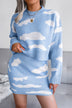 Cloud Print Ribbed Trim Sweater and Skirt Set