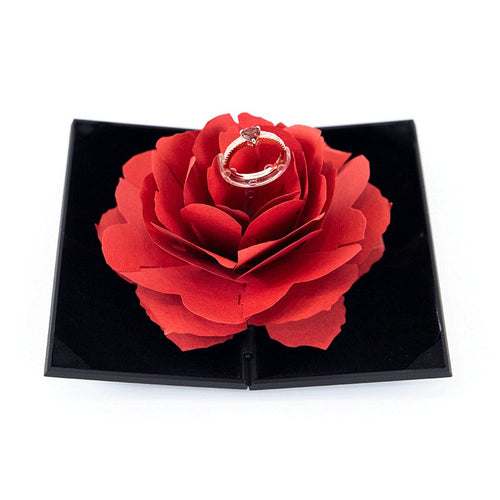 3D Love Box Heart-shaped Rose Flower Rotating Ring Box