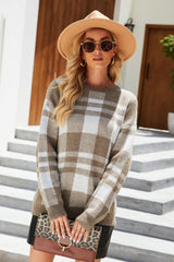 Plaid Dropped Shoulder Sweater
