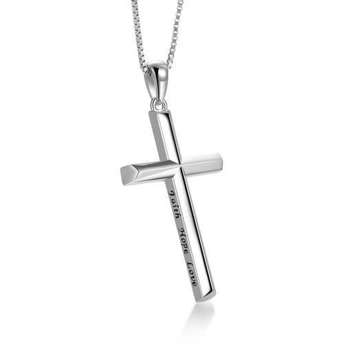 Sterling Silver Religious Engraved Faith Hope Love Cross Pendant Necklace Jewelry Gifts