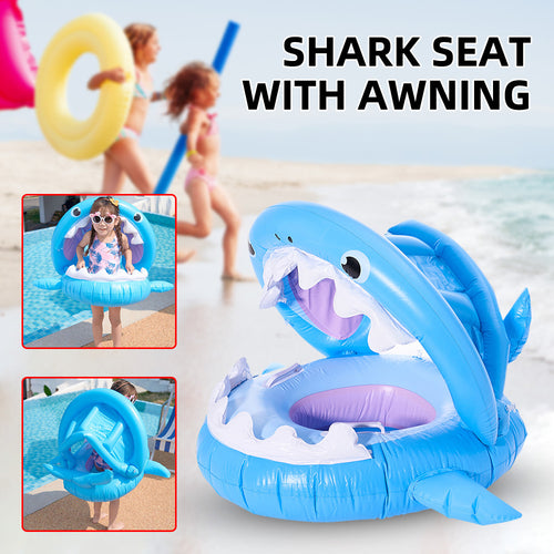 Inflatable Swimming Ring For Kids With Awning Shark Seat Ring Baby Float For Swimming Pool Toys Seat Removable Water Ring