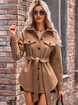 Belted Button Front Curved Hem Jacket