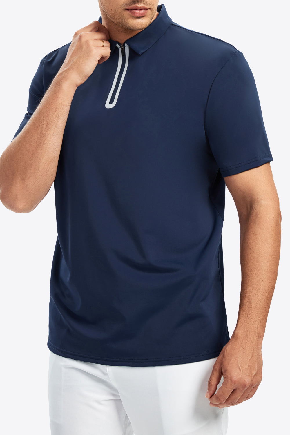 Contrast Short Sleeve Zip Polo Shirt - Minihomy