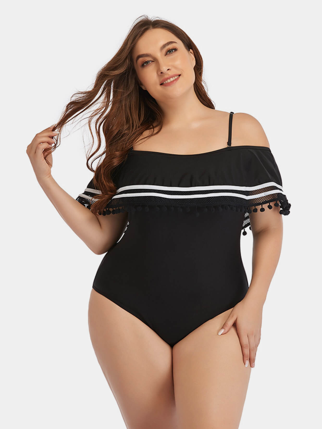 Plus Size Striped Cold-Shoulder One-Piece Swimsuit - Minihomy