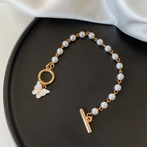Gold Color Charm Chain Bracelets For Women Pearl Butterfly Alloy Bangle Bracelets